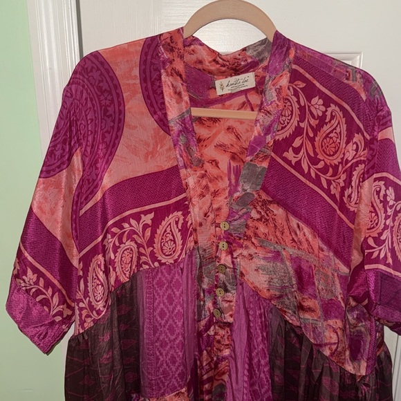 Kantha Bae Pink & Fushia Print Short Sleeve Bohemian Maxi Dress Free Size XS-3X - Picture 2 of 10